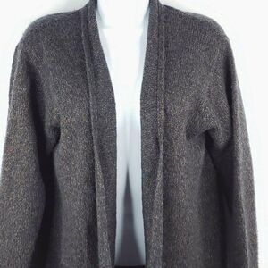 Eileen Fisher Marled Gray Brown Wool Blend Open Front Cardigan Sweater Sz M
